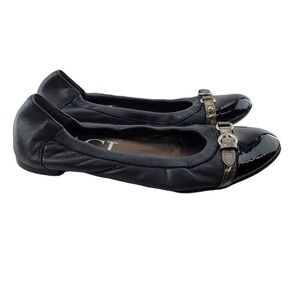 AGL Cap Toe Ballet Flats Womens 8 38‎ Black Leather Patent Buckle Comfort Italy